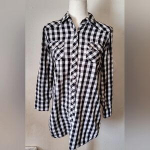 Cowgirl Justice Black and White Checkered Snap Up Shirt Women's Size L